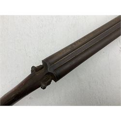 WW1 Lee Enfield SMLE .303 bolt action rifle with 63.5cm barrel and magazine; No.20934; L112cm overall; home deactivated by welding down bolt and end of barrel so requires re-deactivation to modern standards; and 19th century 12-bore double barrel hammer shotgun with 65cm cut-down barrels, non-rebounding hammers and under-lever opening, the lock-plate indistinctly inscribed G.T. Bartrant(?) L75cm overall; home deactivated by welding both barrels closed at breech so requires re-deactivation to modern standards (2) RFD ONLY 