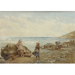 Kate E Booth (British fl.1850-1898):  'The Limpet Pickers', watercolour signed and titled 33cm x 51cm