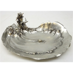  Art Nouveau Achille Gamba pewter dish cast as a Frog playing the flute, seated by a pond impressed mark to underside, L23cm   