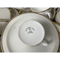 Crown Ducan and matching tea and dinner set, white with gilt detail, to include plates, side plates, teacups, coffee cups etc