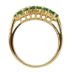 Gold two row emerald ring, stamped 14K