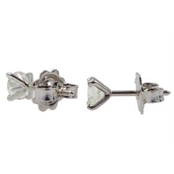 Pair of 18ct white gold diamond stud earrings, stamped 750, total diamond weight approx 0.90