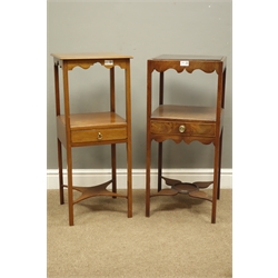  Georgian mahogany two-tier square washstand with cut out top and drawer & another similar washstand, both W34cm H 80cm, (2)  