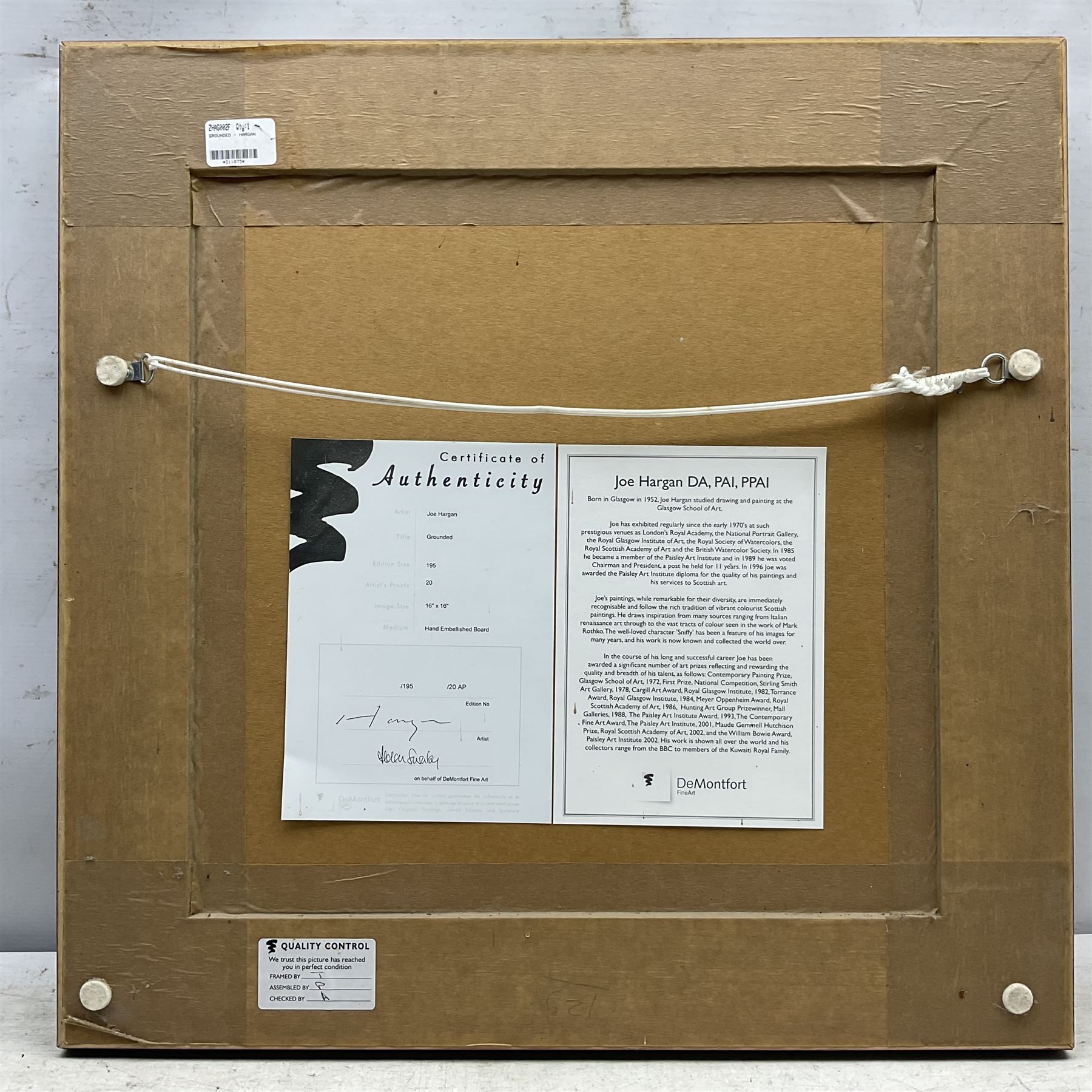 Joseph Hargan (Scottish 1952-): Grounded,  limited edition giclée print with hand embellishment on board signed and numbered 4/195, certificate of authenticity verso 39cm x 39cm 