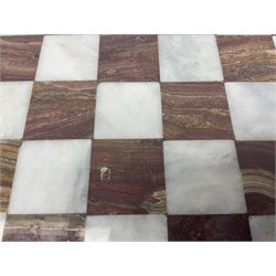 Marble chess board, the board having pink and white marble squares, W31cm