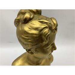 Composite gilt bust of a lady, raised upon plinth with stylised motif, H4cm