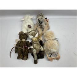 Nine Charlie Bears, comprising three limited edition examples, Fauna SJ6017, designed by Isabelle Lee, 105/240, Little Miss Muffet CB205252O, 648/1000, and Romano CB202020, 405/600, plus Roulade CB202047, Clawdia CB171796, Annabelle CB171782, and Seek CB161691, each designed by Isabelle Lee, and Scrambles CB185194, and Baabahrah CB205251O, all with tags 