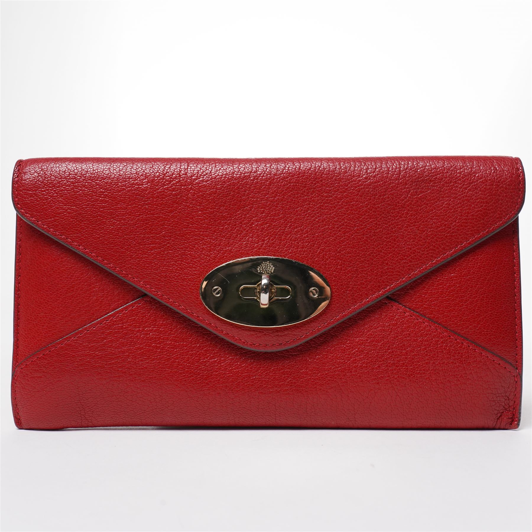 Mulberry - Envelope Long Wallet or Purse, in red glossy goat leather, with envelope-style flap and signature gold-tone Postman’s Lock fastening, the interior fitted with compartments and card slots, W20cm H11cm