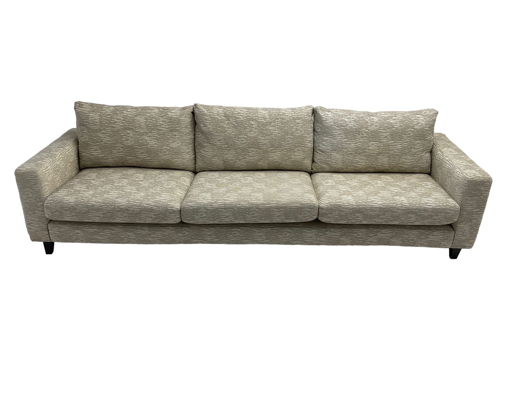Orior - contemporary large three seat sofa, upholstered in patterned textured fabric on ebonised splayed feet