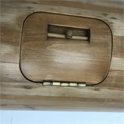  Pine tombola drum, turning handle, hinged door, plinth base, W100cm, H50cm, D40cm  