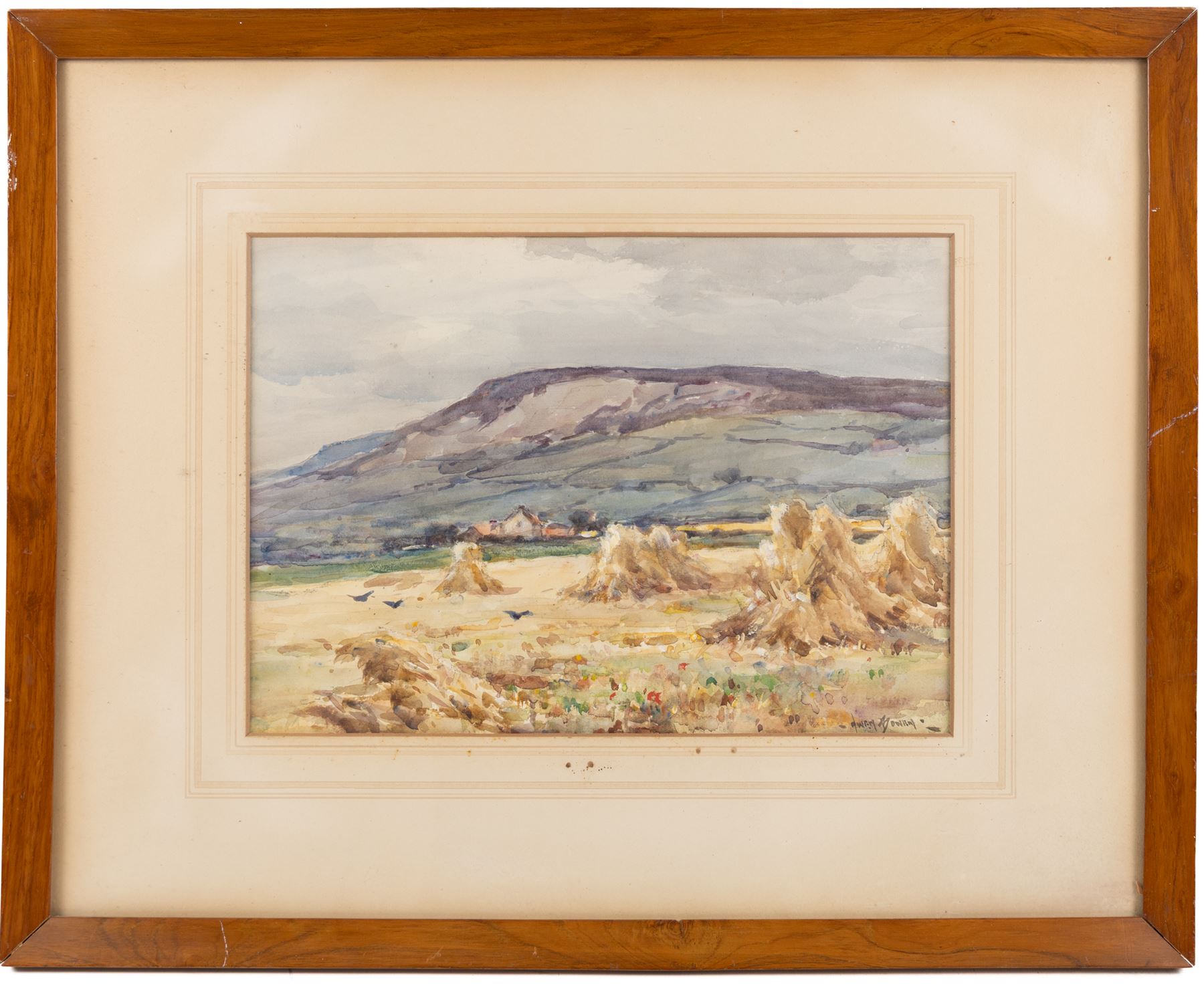 Owen Bowen (Staithes Group 1873-1967): Haystacks at Stoupe Brow near Robin Hood's Bay, watercolour signed 24cm x 34.5cm