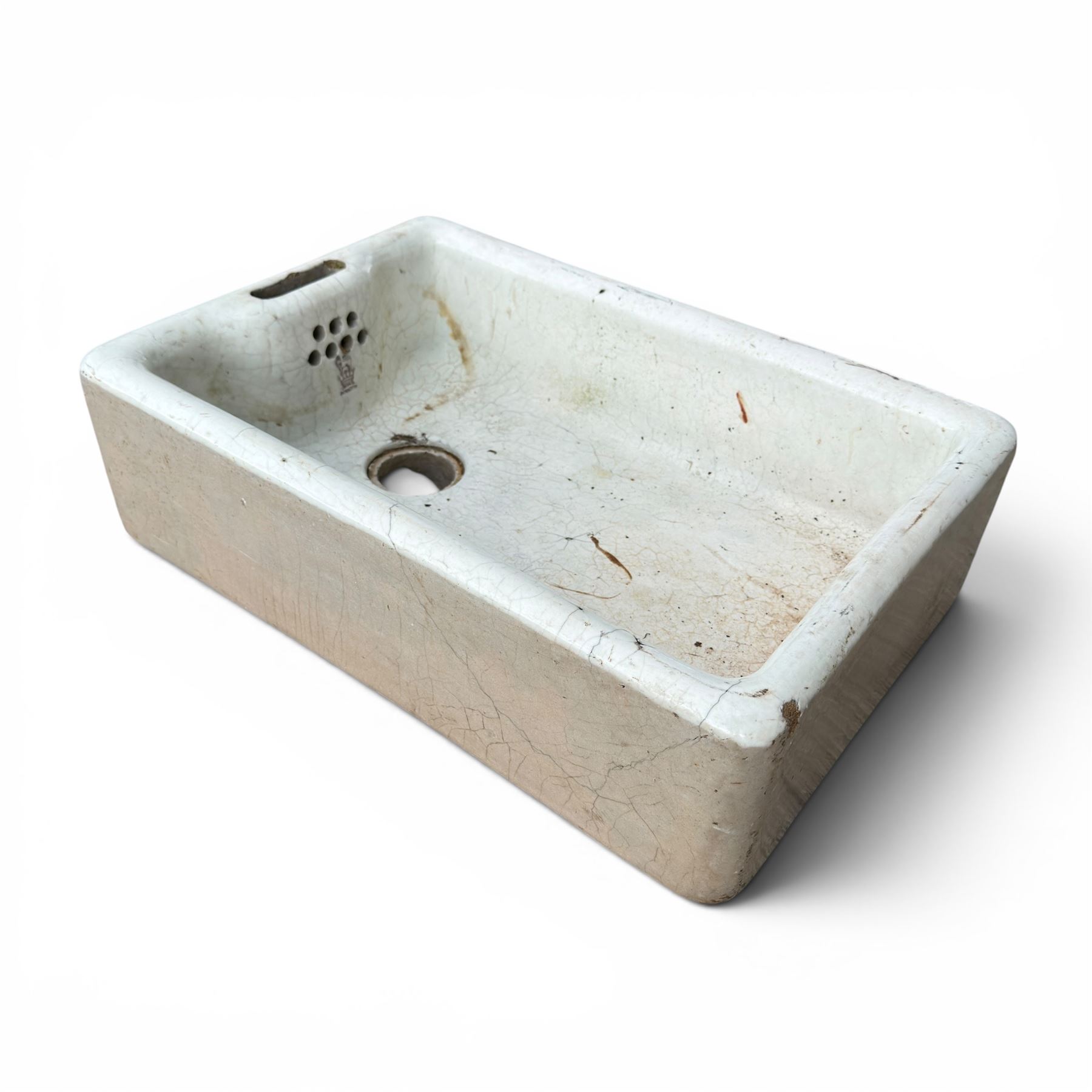 19th century porcelain Belfast sink, raised on two fluted ceramic end supports