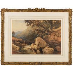 David Hall McKewan (British 1816-1873): View of a River with Distant Fisherman, watercolour signed and dated 1856, 26cm x 37.5cm 