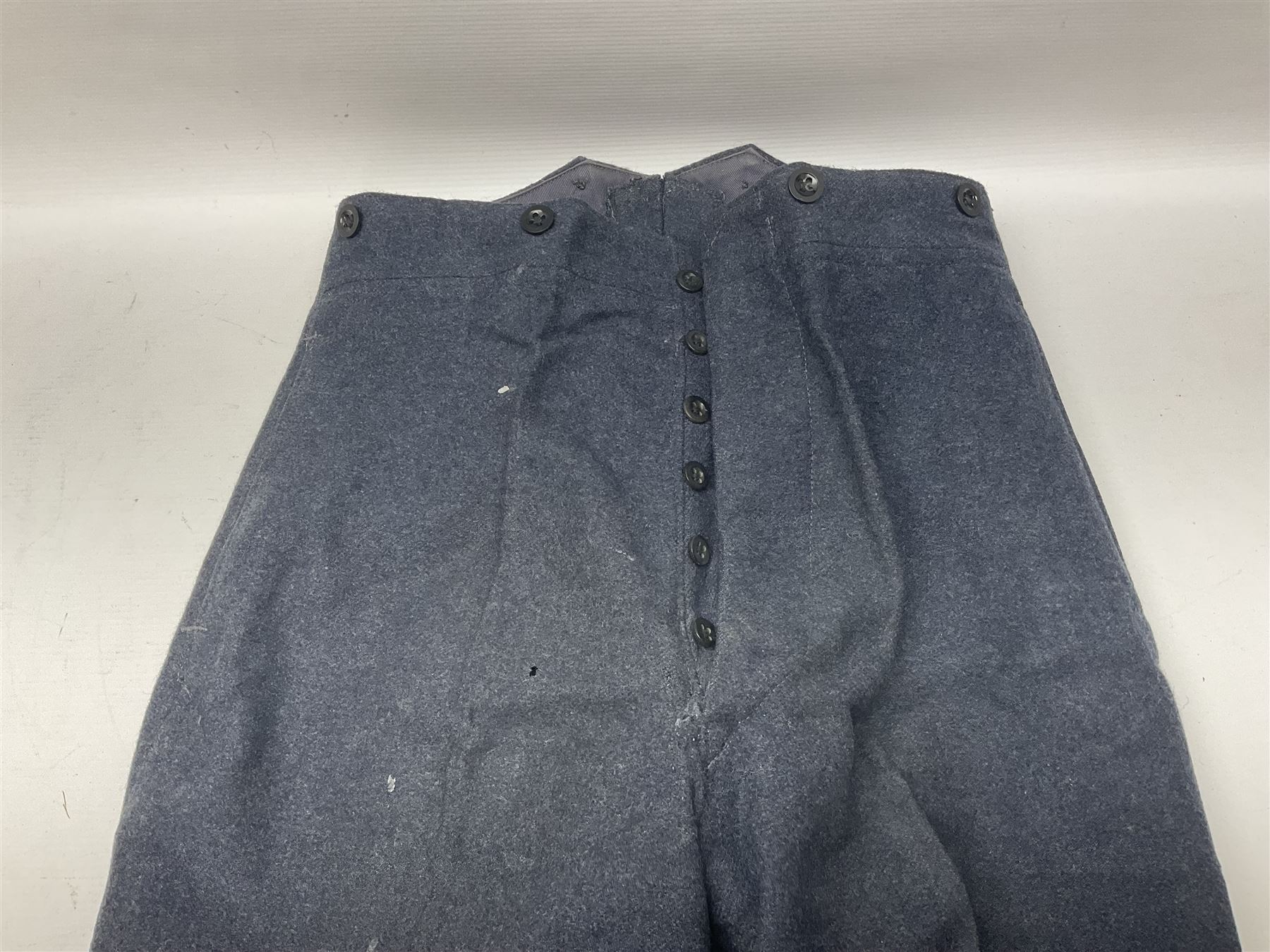 British RAF uniform, including jacket and trousers, modern RAF uniform buttons and a collection of reproduction wartime newspapers