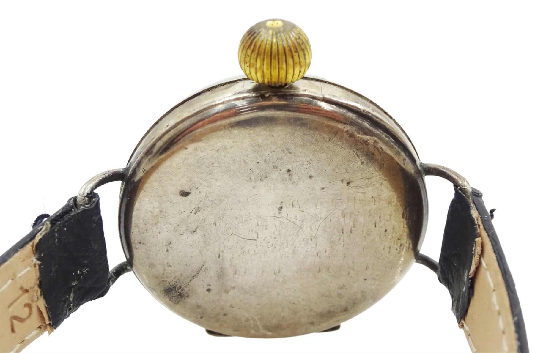 'Rolex' Unicorn silver and gold-plated manual wind wristwatch, on black leather strap