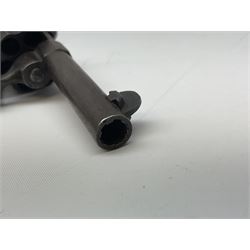 19th century Belgian Flobert 7mm pin-fire revolver with six-shot cylinder, 7cm octagonal to round barrel, folding trigger and walnut stock incorporating ejector rod in butt L18cm overall