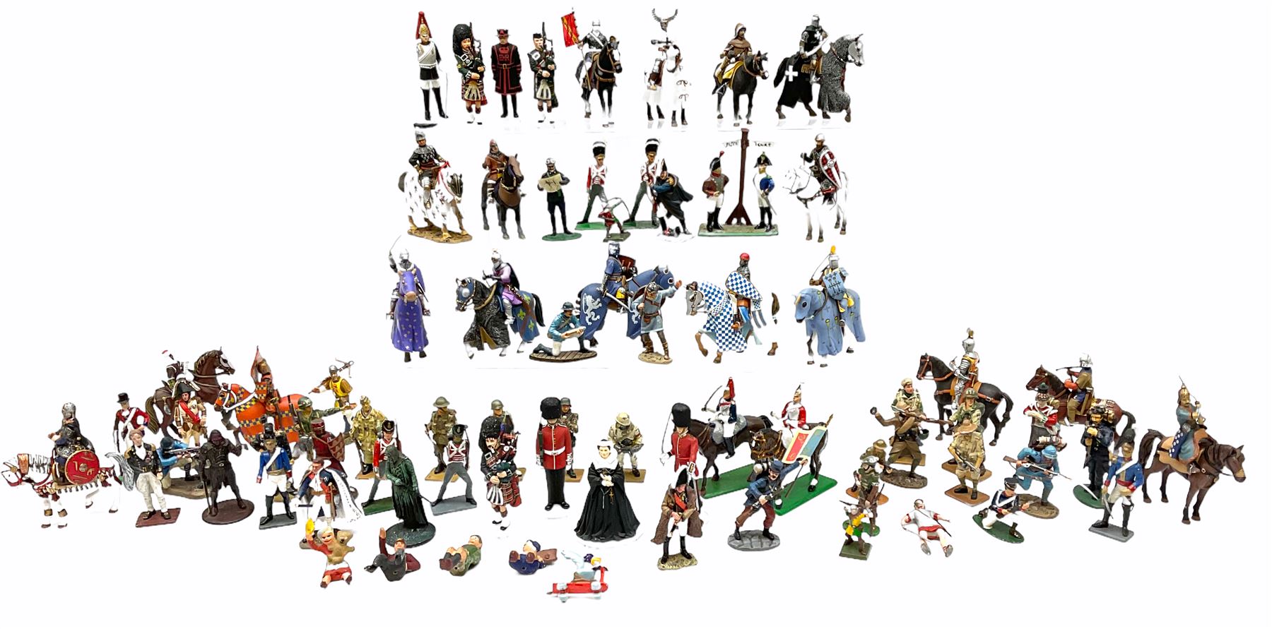 Over seventy cast metal figures by Del Prado, Corgi Icon, NLP etc including Napoleonic War, WW1 and WW2, knights on horseback and other mounted figures etc; all unboxed