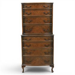 Georgian design mahogany bow-front chest-on-chest, the top section with four graduated drawers above a fixed lower section with four further graduated drawers, raised on cabriole legs