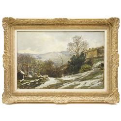 Ernest Higgins Rigg (Staithes Group 1868-1947): Snow at Paradise - Low Row, oil on canvas signed 50cm x 76cm
