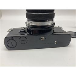 Olympus OM-1 camera body, serial no 913212, with 'Olympus OM-System F.Zuiko Auto-S 1:1.8 f=50mm' lens, serial no.74374, 'Vivitar wide angle MC 28mm 1:2.8 49mm' lens, serial no. 42042268, and Olympus OM winder 2