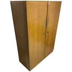 Meredew - mid-20th century oak single wardrobe (W61cm, H153cm, D46cm); and matching double wardrobe (W122cm, H176cm, D54cm)