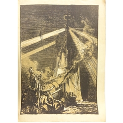  Collection of prints including Britannia Rules the Waves, lithograph after Frank Brangwyn, Rome, drypoint etching indistinctly signed pub. 1917 by W. R. Howell, Nasturtiums in Summer and Burnswall, artists proof and ltd.ed signed by Alan Hydes, Stained Glass Parish Church, watercolour singed by Annie Wood max 71cm x 45cm (qty)  