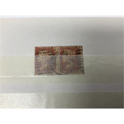 Mostly Great British Queen Victoria stamps, including penny black with black MX cancel, 1840 two pence blue with black cancel, imperf penny reds singles and pairs, perf penny reds stars and plates, various postmarks or cancels, penny reds on pieces or covers, halfpenny 'bantams', other QV issues with some higher values etc, housed in a blue stockbook