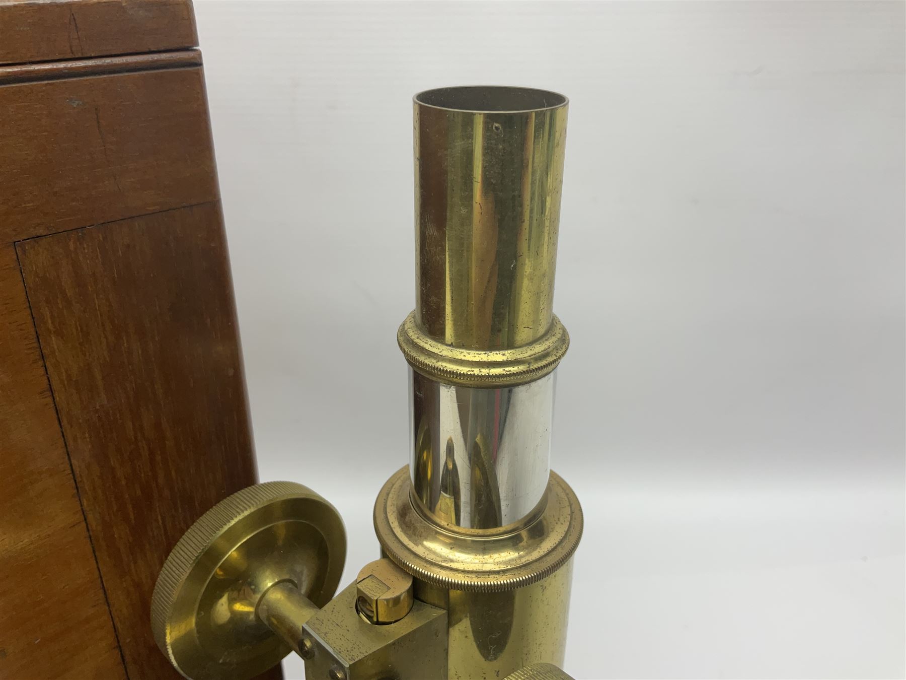 Brass lacquered microscope, by J. Swift & Son, London, in wooden carry cas no 13749, 