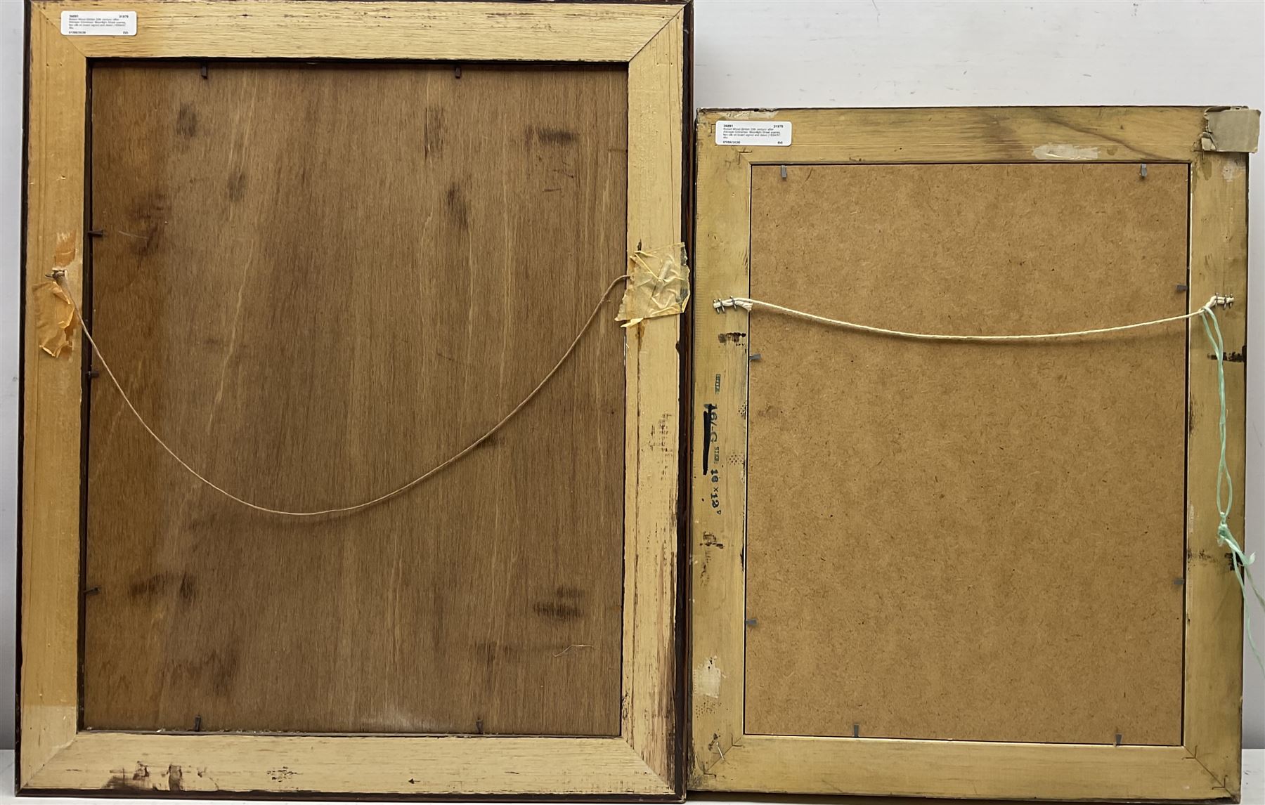 Robert Wood (British 20th century) after Atkinson Grimshaw: Moonlight Street scenes, two oils on board signed and dated (19)94/97, 46cm x 37cm (2)