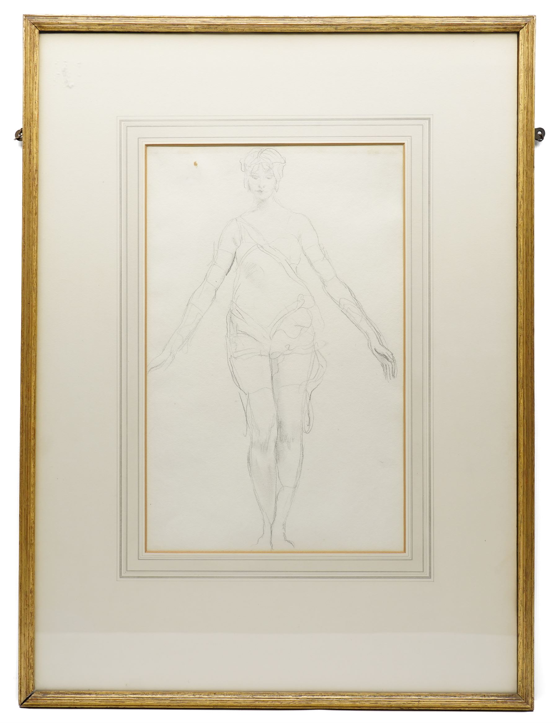 Augustus Edwin John O.M. (British 1878-1961): Full Length Portrait Study of a Classically Draped Female with Arms Outstretched, pencil sketch unsigned 45cm x 28cm
Provenance: Kirkham Hall