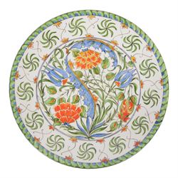 Iznik stlye plate, tin-glazed earthenware decorated with flowers and foliage, with impressed makers mark beneath, D25cm
