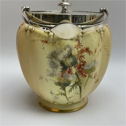 Royal Worcester blush ivory biscuit barrel, no 112589, pattern 1451, with silver mount and cover, hallmarked Walker & Hall, Sheffield 1899