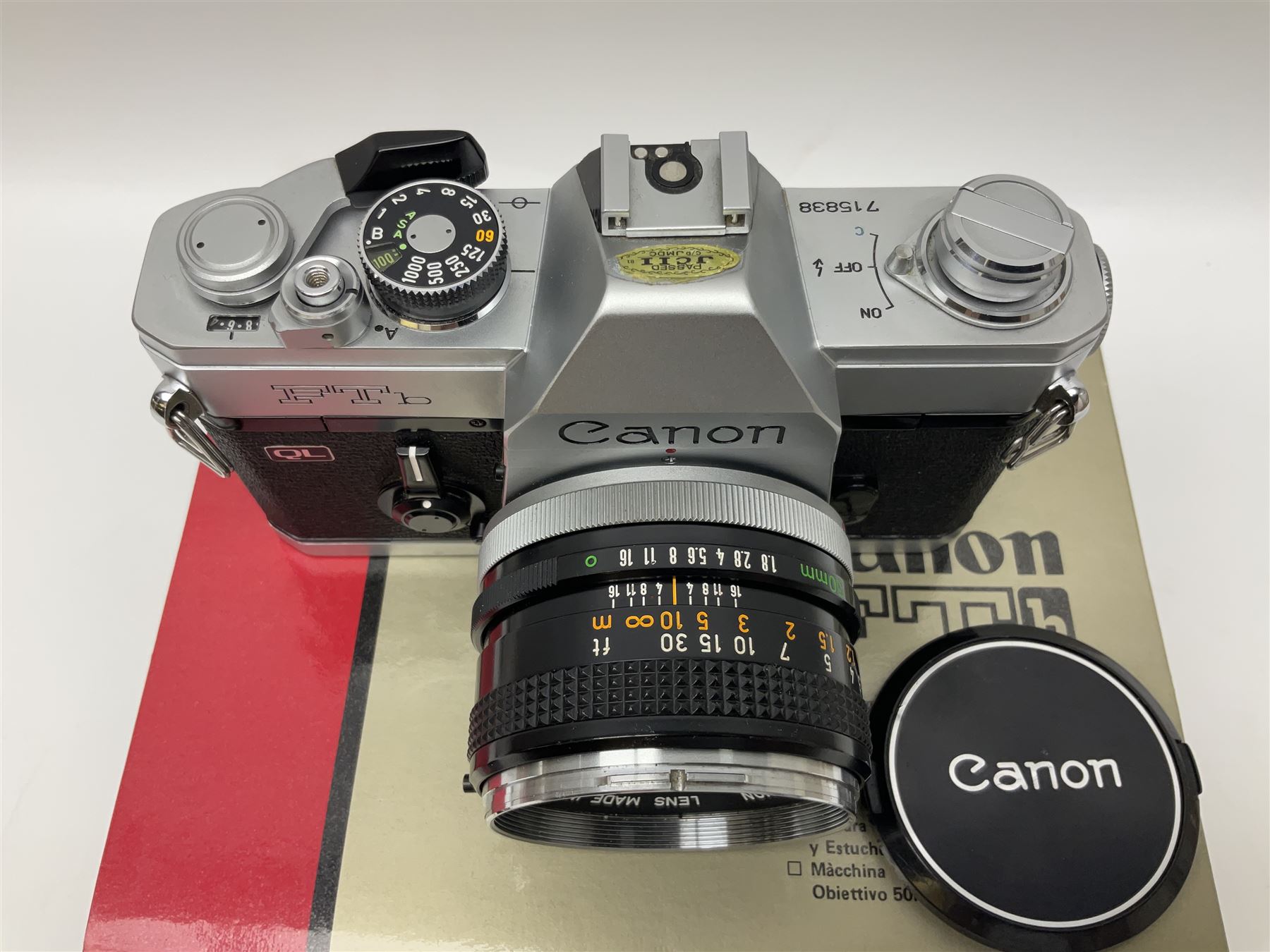 Canon FTb camera body, serial no. 715838, with 'Canon FD 50mm 1:1.8' lens, serial no. 207888, in original box, together with Canon FTb camera body, serial no. 557817, with 'Canon FD 35mm 1:3.5 S.C' lens, serial no. 126210 and Canon EX Auto camera body, serial no. 296244 with 'Canon EX 50mm 1:1.8' lens, serial no. 380869  