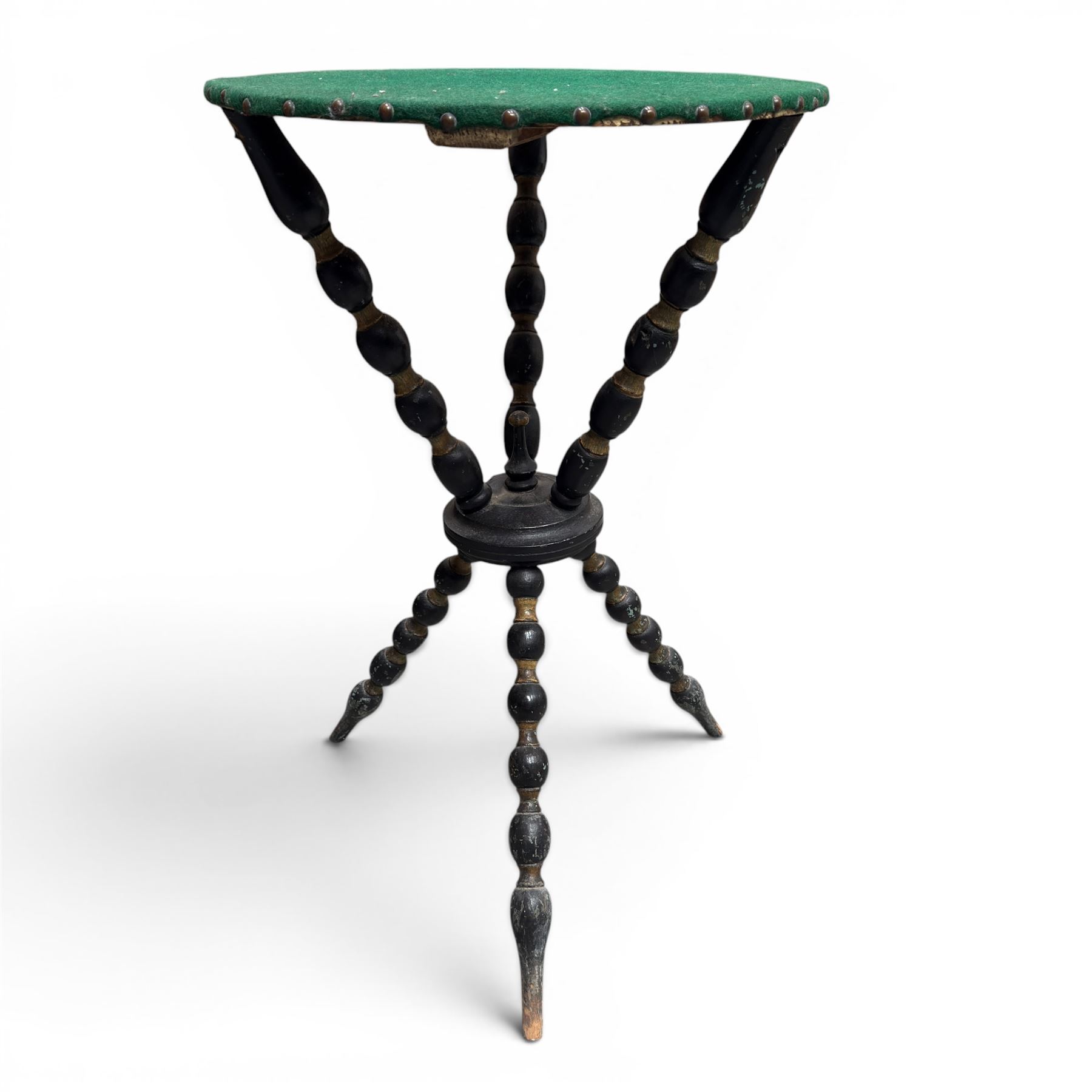 Three antique gypsy tables on bobbin-turned supports