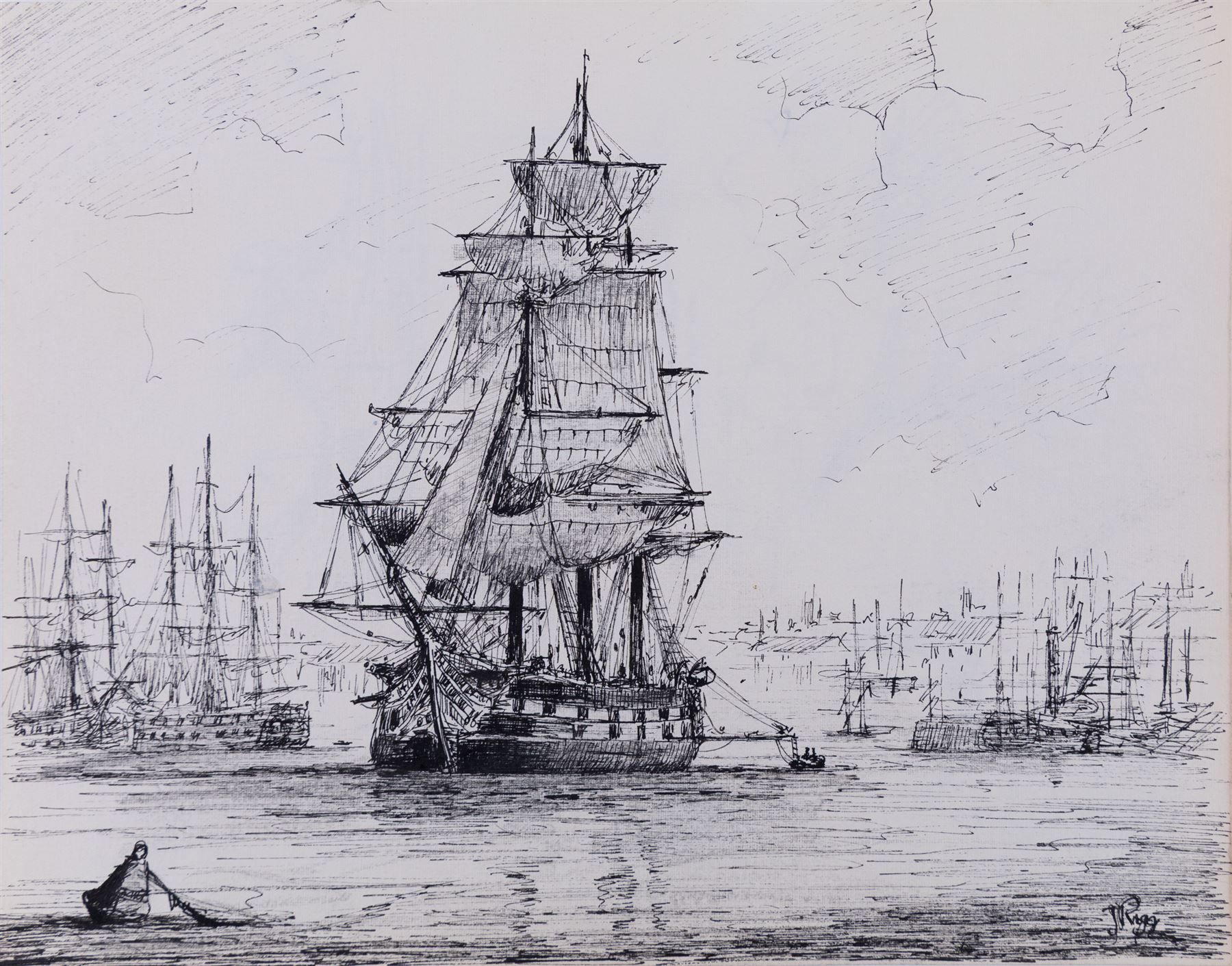 Jack Rigg (British 1927-2023): Boat Sketches, two pen and inks signed, one with further sketches verso, 21cm x 28cm (2) (unframed)