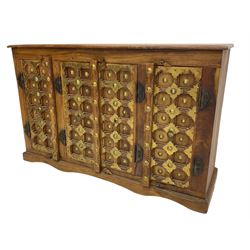 Eastern hardwood side cabinet, enclosed by four doors, decorated with metal work
