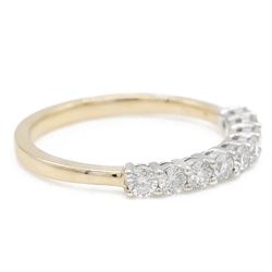 14ct gold diamond half eternity ring, set with nine blossom cut diamonds, stamped 14K, total diamond weight 0.54 carat, with GGI certificate