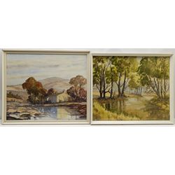 E Greig Hall (British 20th century): 'Striding Edge Helvellyn', watercolour signed, titled and dated '73 verso; 'Summer in Wharfedale' and Yorkshire Landscape, two watercolours signed E Shillito, max 49cm x 37cm (3)
