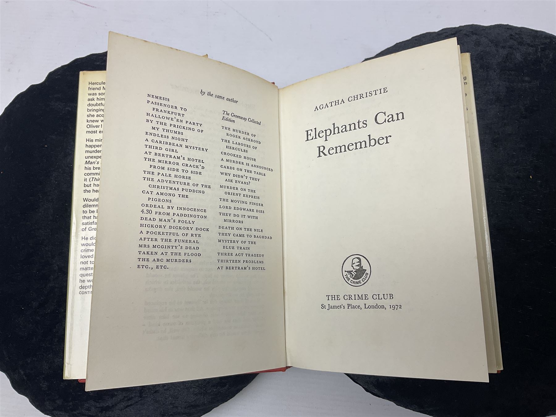 Six Collins Crime Club Agatha Christie novels, including Elephants can Remember, Nemesis, Sleeping Murder, etc together with Agatha Christie; The Hound of Death Odhams Press, all first editions 