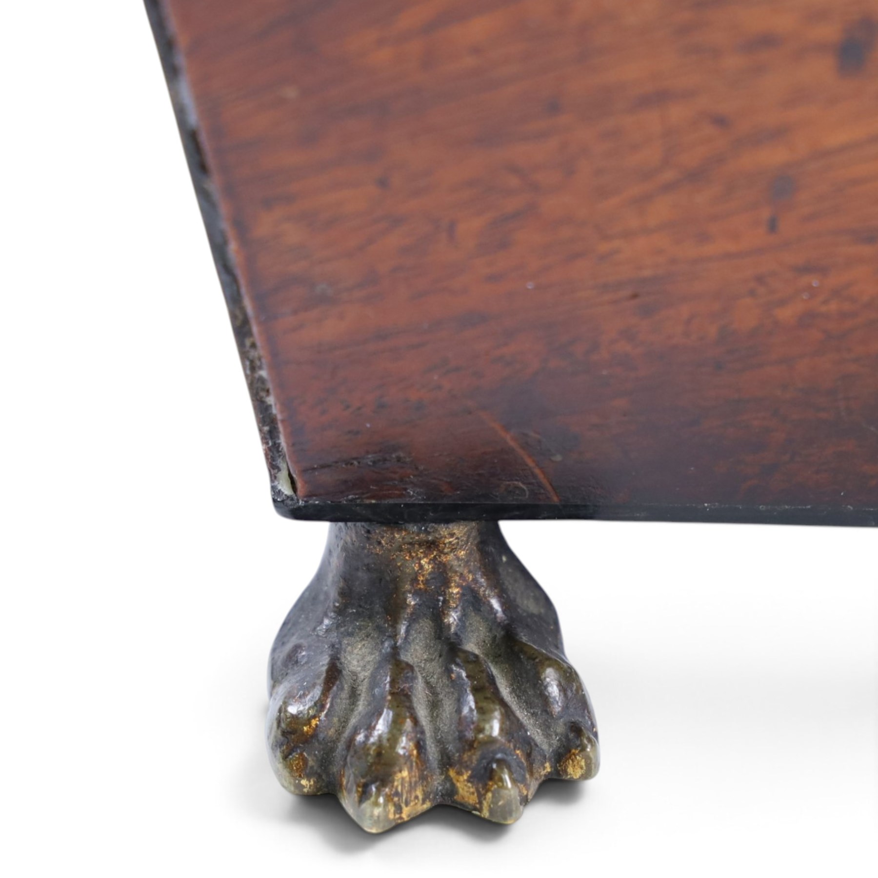 Regency mahogany sarcophagus tea caddy, the hinged lid opening to reveal two compartments, upon paw feet, H18cm