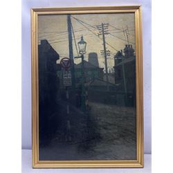 Peter Brook (Northern British 1927-2009): Telegraph Wires at the Road Junction, oil on board signed, dated by the artist c1955 on hand written verso 75cm x 50cm
Provenance: West Yorkshire dec'd estate; the deceased was good friends with the artist.
