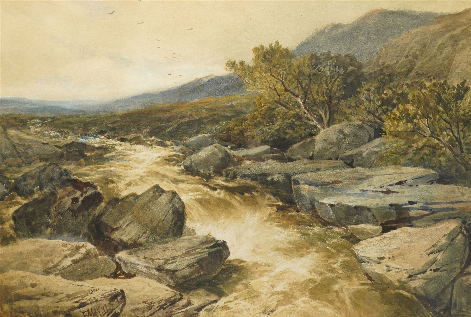 Edmund Morison Wimperis (British 1835-1900): Highland River, watercolour signed with initials and dated '97, 44cm x 65cm