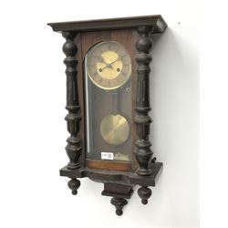 Late 19th century Vienna style wall clock, twin train movement striking on coil, H65cm