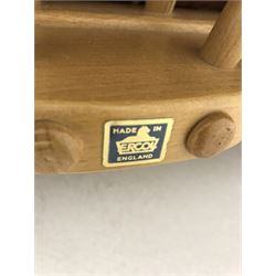 Ercol three seat Windsor sofa with loose cushions, spindle back, turned supports