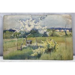 Frances A Chrystal (19th/20th century): 'Siretz Russia', watercolour signed titled and dated 1900, 49cm x 27cm; a similar landscape a study of a Milan Church window (unframed) (3)
Notes: Chrystal studied Manchester School of Art, one inscribed verso