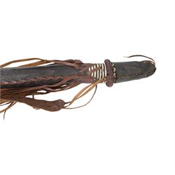 Tuareg hunting dagger, together with military penknife, drum, leather covered spear etc