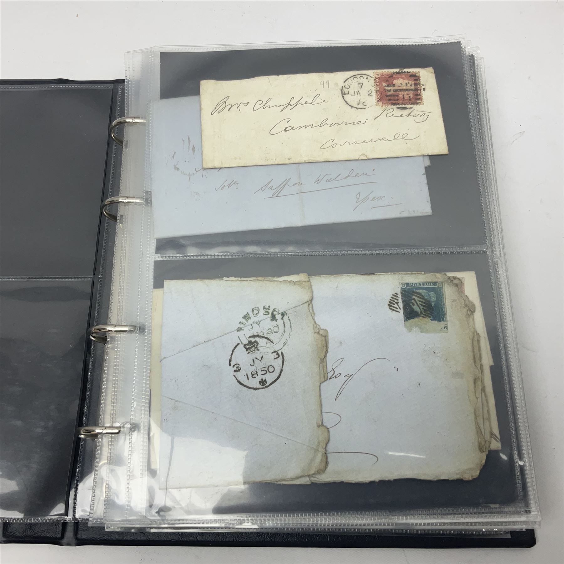 Postal history, including imperf penny reds on covers or entires, mourning cover, Cape of Good Hope overprinted postal stationary, pre-stamp items etc, housed in a ring binder folder