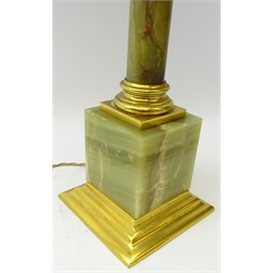  Large gilt brass and onyx Corinthian Column table lamp on square stepped base, H64cm excluding shade  