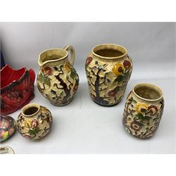 Tony Wood Indian Tree pattern jug and three vase, together with pair of Old Tupton Ware square baluster vases, and other ceramics, in two boxes