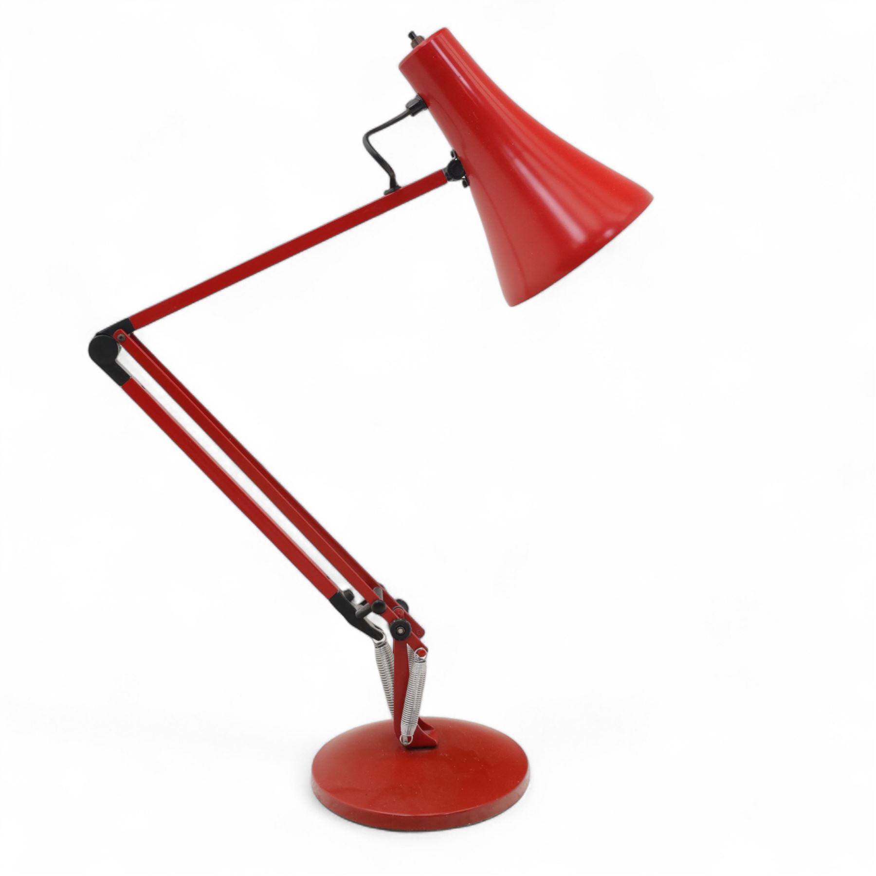 Anglepoise - Type 90, red powder coated finish, domed hood with switch, counter sprung supports, on a circular weighted base 